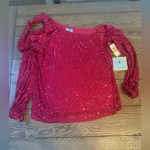 CeCe Sparkling Pink Sequin Blouse Size S New with tags
